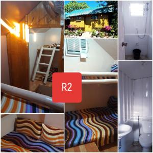 a collage of pictures of a room with a bed and a bathroom at CRISTINA Beachfront Cottages in San Juan