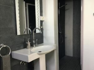 a bathroom with a sink and a mirror and a shower at Akira villa in Port Louis +54 photos