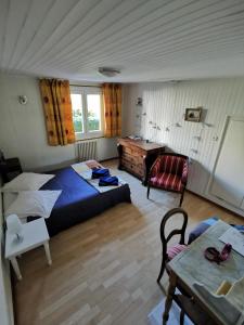 a bedroom with a bed and a desk in a room at Le clos in Lugrin