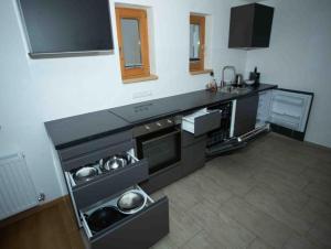 cocina con fogones y encimera en Appartment Gamper Top 7 en Flirsch