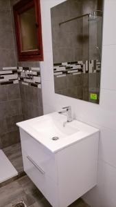 a bathroom with a white sink and a shower at Grace resident stúdió apartman in La Mata