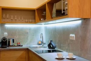 cocina con fregadero y encimera en Portal House Apartments, en Cracovia