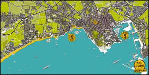 a map of a city with yellow spots at Ryans Pocket in Ibiza Town