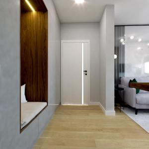 a room with a hallway with a bed and a mirror at Luksusowy loft, z bezpłatnym parkingiem w centrum. in Wyszków