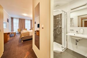 特鲁特诺夫Hotel Adam Trutnov的酒店客房设有浴室和卧室 更多37张照片