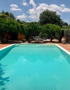 una gran piscina azul en un patio en La zagara e l'arancio en Caltanissetta