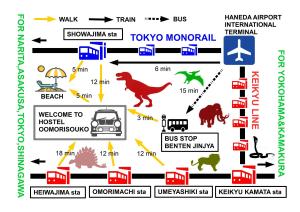 un diagrama esquemático de la evolución de los dinosaurios en Hostel Oomori Souko, en Tokio
