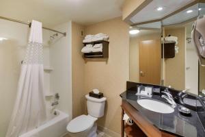 a bathroom with a toilet and a sink and a shower at Wingate by Wyndham Cranberry in Cranberry Township
