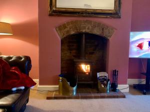 sala de estar con chimenea y chimenea en Smart & Comfortable 3-bedroom Victorian house, en Stalham