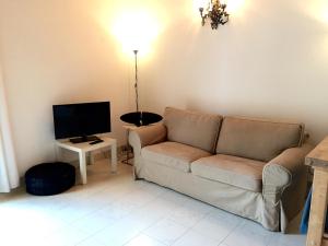 sala de estar con sofá y TV en Guglie Luxury Apartment, en Venecia