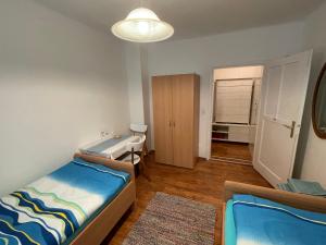 Kleines Zimmer mit 2 Betten und einem Badezimmer. in der Unterkunft Gertis Blumenhof Privatzimmer, Ferienwohnung in Gmünd