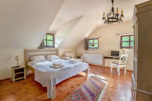 a bedroom with a bed and a desk at Conacul Gaal Kuria in Dalnic