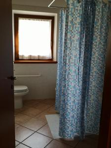łazienka z toaletą i zasłoną prysznicową w obiekcie AGRITURISMO COLOMBARE TEBOI w mieście Lazise