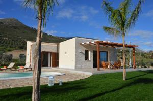 a villa with a swimming pool and palm trees at Villa delle Stelle in Scopello