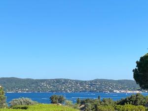 a view of the lake from a hill at Lovely "Provence" villa with sea view, private heated pool, airco and beautiful garden in Grimaud