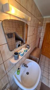 a bathroom with a white sink and a stove at A&Z Apartment Siegl in Bad Aussee +43 photos