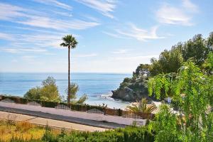 a beach with a palm tree and the ocean at Villa Fustera - PlusHolidays in Benissa