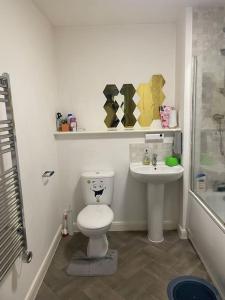 a bathroom with a toilet and a sink at Lovely 1 Bedroom Condo in Leicester City in Leicester