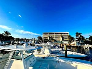 a group of boats docked in a marina with a building at 2x2 Fully Updated Old Town Waterfront Corner Condo in Key West