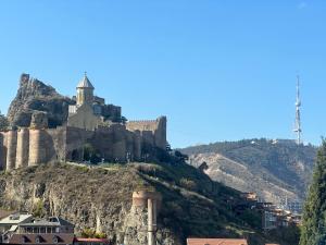 un castillo en la cima de una montaña en Tamuna apartment, en Tiflis