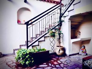 klatka schodowa z klatką schodową i rośliną w obiekcie B&B Corte sul Naviglio w mieście Cernusco sul Naviglio