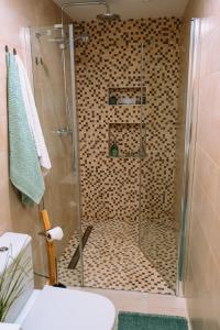 a shower with a glass door in a bathroom at GREEN LAGOON in Calpe