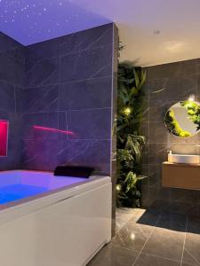 A bathroom at Loving room cocooning avec jacuzzi « la terre »