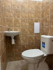 un baño con inodoro y lavabo en Bada Bing Plaza, en Bratislava 9 fotos más