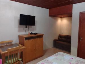 1 dormitorio con 1 cama y TV en la pared en Residencial Dom Celeste, en Canela