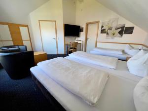 een hotelkamer met 2 bedden en een televisie bij otto - bed & breakfast in Ottobeuren