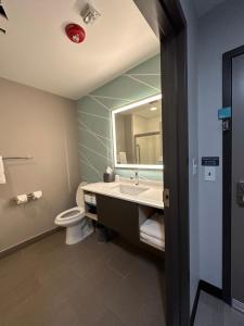 a bathroom with a sink and a toilet and a mirror at AVID Hotels - Fort Wayne North, an IHG Hotel in Fort Wayne
