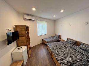 a small room with two beds and a tv at Rooms & Spa BJELASICA in Bijelo Polje
