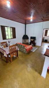 貢薩爾維斯的住宿－Casa Sol Brilhante - natureza e riacho na varanda，带沙发和壁炉的客厅