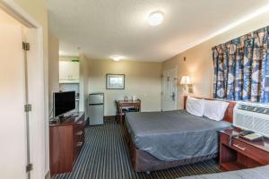 ein Hotelzimmer mit einem Bett und einem TV in der Unterkunft Studio 6 Greensboro NC I40 in Greensboro