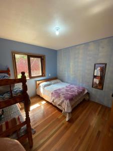 Schlafzimmer mit einem Bett und einem Fenster in der Unterkunft Chácara paraíso dá paz in Nova Petrópolis