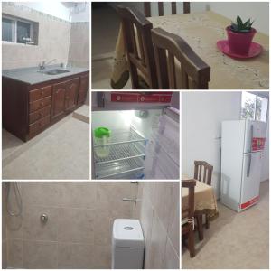 a collage of pictures of a kitchen with a sink and a refrigerator at Alborada in San Fernando del Valle de Catamarca