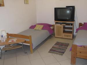 a small bedroom with a bed and a tv at Rooms Vendi in Daruvar