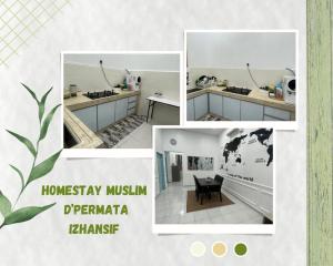 eine Collage mit Fotos von einer Küche und einem Haus in der Unterkunft Homestay Muslim D Permata Izhansif in Bandar Penawar