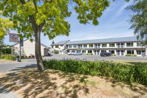 a building with a tree in front of it at Village Motel in Havelock North