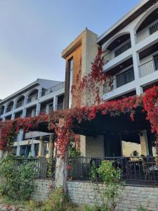 Un edificio con un'edera rossa sul lato. di Regina Maria Spa Design Hotel a Balchik