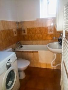 een badkamer met een wastafel, een bad en een toilet bij Apartmán Isabel in Děčín