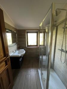 y baño con lavabo y ducha. en B&B Casa Vigne, en Castrovillari