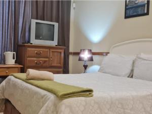 1 dormitorio con cama y vestidor con TV en Alexandra Bed & Breakfast, en Pelham
