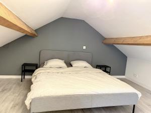 a bedroom with a large bed in a attic at Albert 18 Brussels-charleroi-airport in Charleroi
