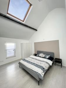 a bedroom with a large bed with a window at Albert 20 Brussels-charleroi-airport in Charleroi