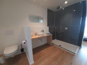 GeluweにあるPuhr Houseのトイレ、シャワー、洗面台を備えたバスルーム +19枚の写真