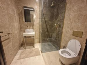 ein Badezimmer mit Dusche, Toilette und Waschbecken in der Unterkunft Spacious 2 BR with Balcony in Hendon in Colindale + 3 Fotos