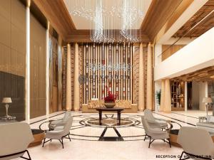 a rendering of a lobby with a chandelier at Sayaji Morbi in Morbi