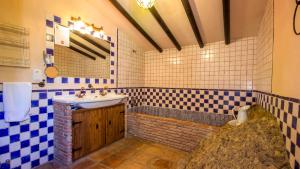 a blue and white bathroom with a sink and a tub at La Huerta del Tajo - Grande Ronda by Ruralidays in Ronda +11 photos