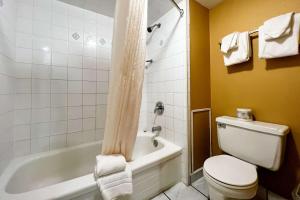 a bathroom with a toilet and a tub and a sink at Econo Lodge Motel Village in Calgary